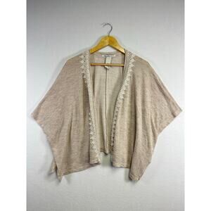 American‎ Rag crochet trim beige, short sleeve open front cardigan XL Boho ￼